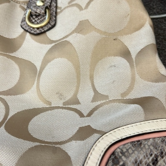 Coach Beige Signature Canvas And Python Embossed Leather Ashley Tote - Picture 16 of 16